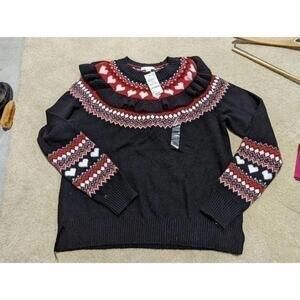 Charter Club Women's Red & Black Ruffled Neck Ribbed Pullover Sweater PXL NWT